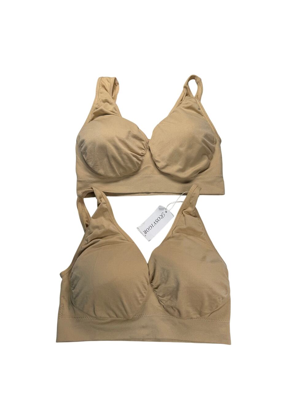 Rosvigor Bra Women's XL Beige Wireless Set of 2 Removable Pads Comfort Support